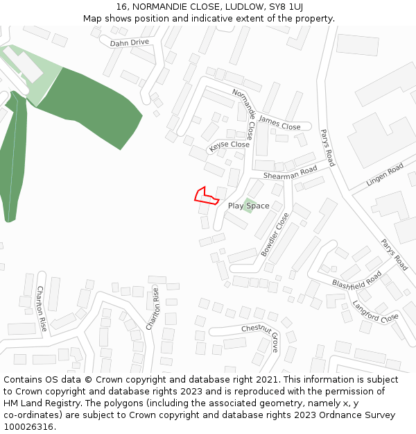 16, NORMANDIE CLOSE, LUDLOW, SY8 1UJ: Location map and indicative extent of plot