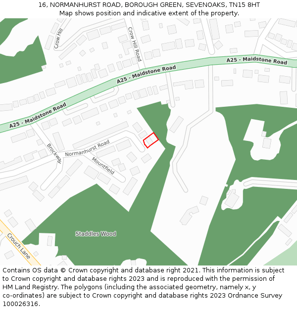 16, NORMANHURST ROAD, BOROUGH GREEN, SEVENOAKS, TN15 8HT: Location map and indicative extent of plot