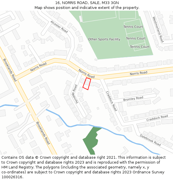 16, NORRIS ROAD, SALE, M33 3GN: Location map and indicative extent of plot