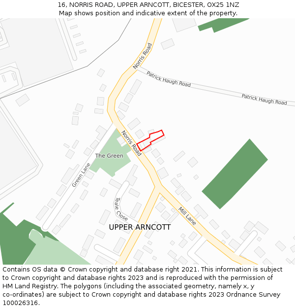 16, NORRIS ROAD, UPPER ARNCOTT, BICESTER, OX25 1NZ: Location map and indicative extent of plot
