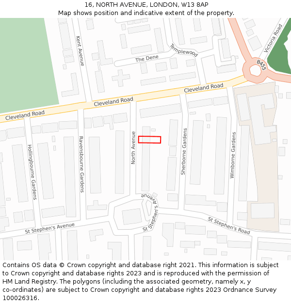 16, NORTH AVENUE, LONDON, W13 8AP: Location map and indicative extent of plot