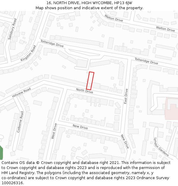 16, NORTH DRIVE, HIGH WYCOMBE, HP13 6JW: Location map and indicative extent of plot