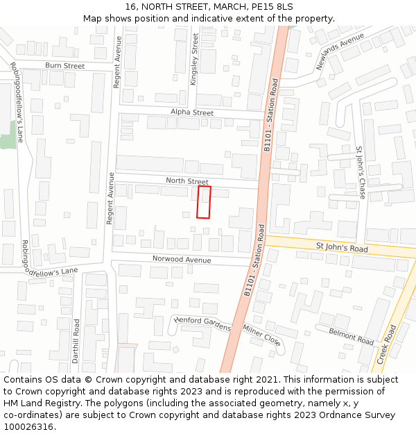 16, NORTH STREET, MARCH, PE15 8LS: Location map and indicative extent of plot