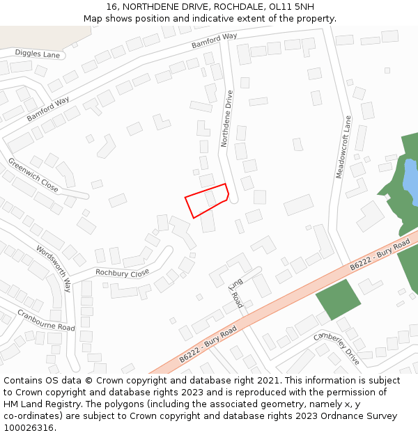 16, NORTHDENE DRIVE, ROCHDALE, OL11 5NH: Location map and indicative extent of plot