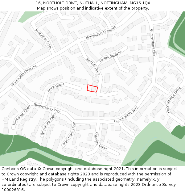 16, NORTHOLT DRIVE, NUTHALL, NOTTINGHAM, NG16 1QX: Location map and indicative extent of plot