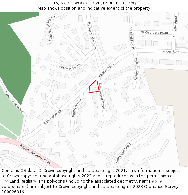 16, NORTHWOOD DRIVE, RYDE, PO33 3AQ: Location map and indicative extent of plot