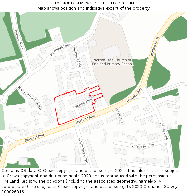 16, NORTON MEWS, SHEFFIELD, S8 8HN: Location map and indicative extent of plot