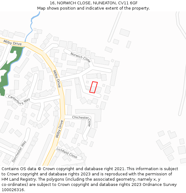 16, NORWICH CLOSE, NUNEATON, CV11 6GF: Location map and indicative extent of plot