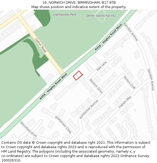 16, NORWICH DRIVE, BIRMINGHAM, B17 8TB: Location map and indicative extent of plot