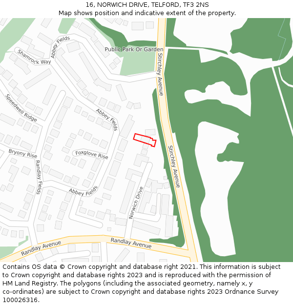 16, NORWICH DRIVE, TELFORD, TF3 2NS: Location map and indicative extent of plot