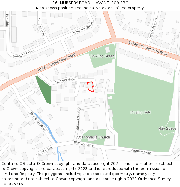 16, NURSERY ROAD, HAVANT, PO9 3BG: Location map and indicative extent of plot