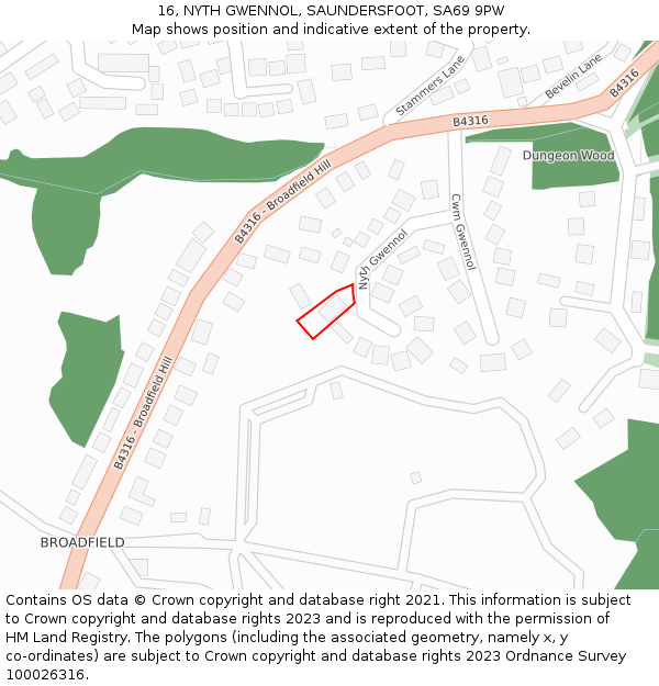 16, NYTH GWENNOL, SAUNDERSFOOT, SA69 9PW: Location map and indicative extent of plot