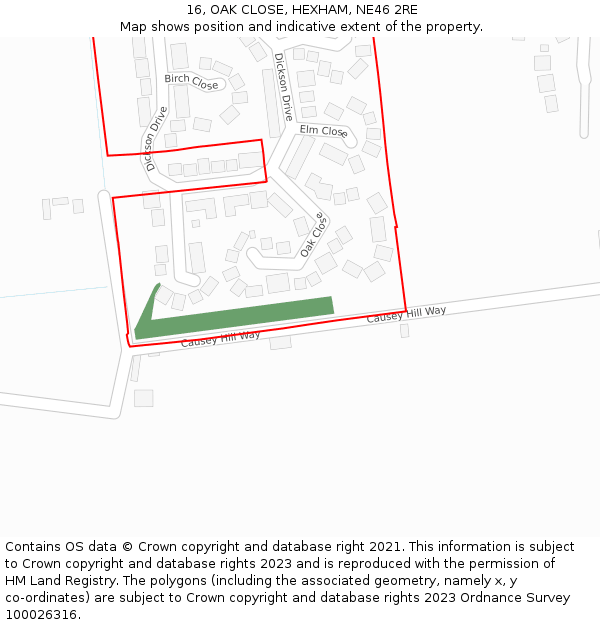 16, OAK CLOSE, HEXHAM, NE46 2RE: Location map and indicative extent of plot