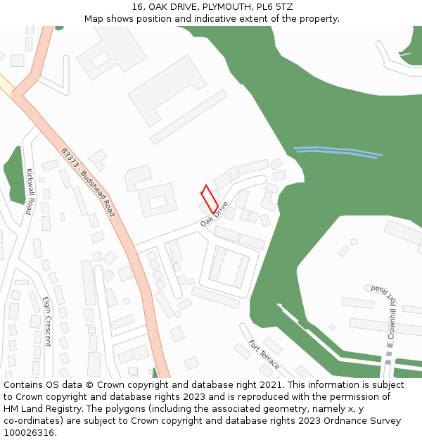 16, OAK DRIVE, PLYMOUTH, PL6 5TZ: Location map and indicative extent of plot