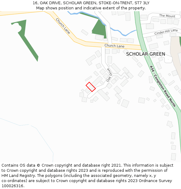 16, OAK DRIVE, SCHOLAR GREEN, STOKE-ON-TRENT, ST7 3LY: Location map and indicative extent of plot