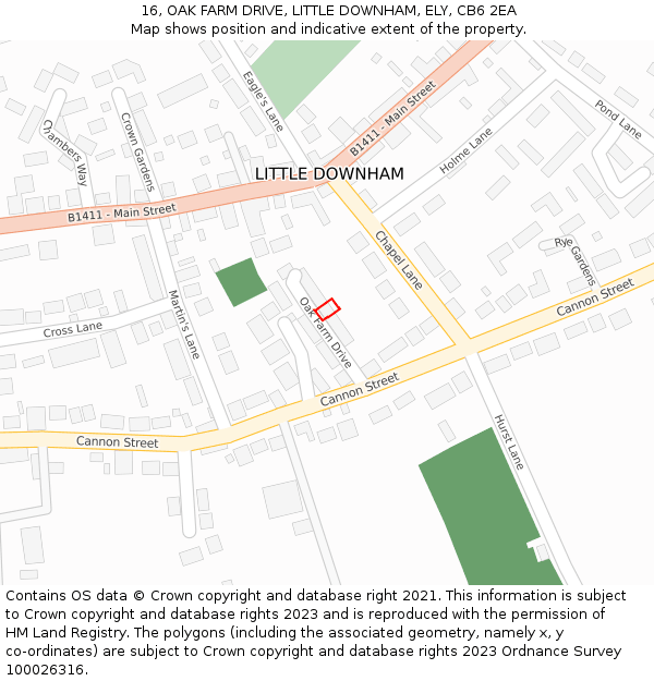 16, OAK FARM DRIVE, LITTLE DOWNHAM, ELY, CB6 2EA: Location map and indicative extent of plot