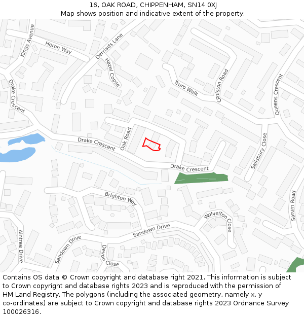 16, OAK ROAD, CHIPPENHAM, SN14 0XJ: Location map and indicative extent of plot