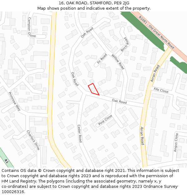 16, OAK ROAD, STAMFORD, PE9 2JG: Location map and indicative extent of plot