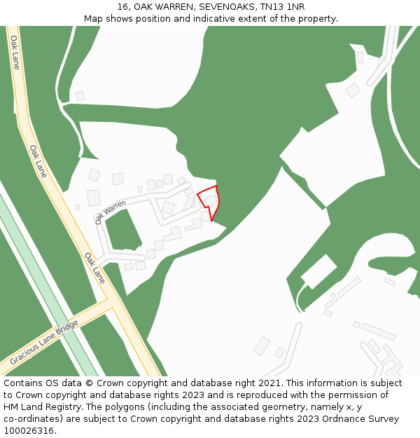 16, OAK WARREN, SEVENOAKS, TN13 1NR: Location map and indicative extent of plot