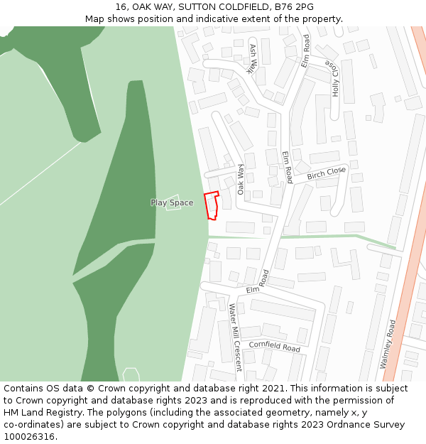 16, OAK WAY, SUTTON COLDFIELD, B76 2PG: Location map and indicative extent of plot