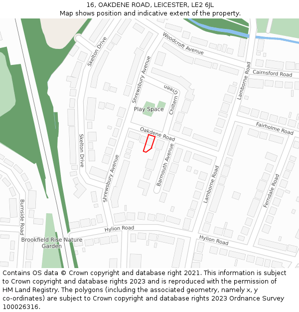 16, OAKDENE ROAD, LEICESTER, LE2 6JL: Location map and indicative extent of plot