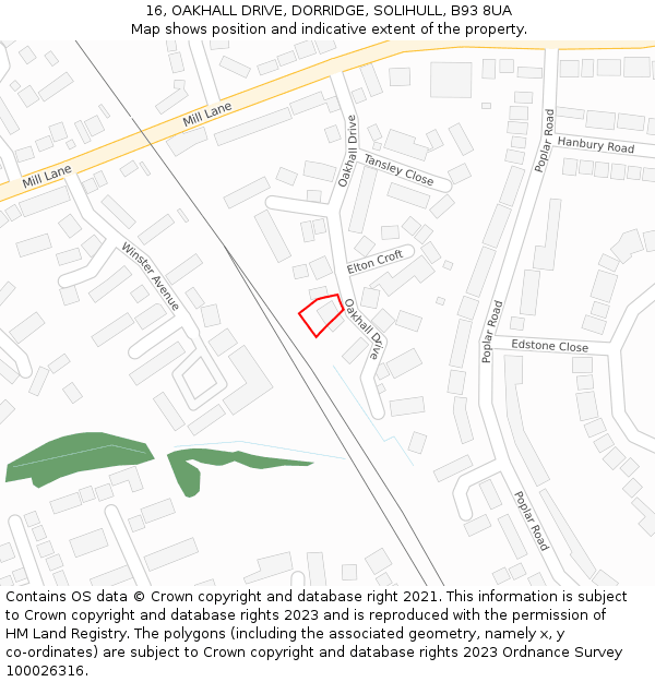 16, OAKHALL DRIVE, DORRIDGE, SOLIHULL, B93 8UA: Location map and indicative extent of plot