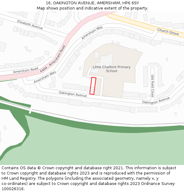 16, OAKINGTON AVENUE, AMERSHAM, HP6 6SY: Location map and indicative extent of plot