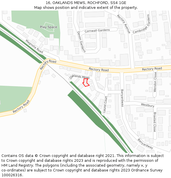 16, OAKLANDS MEWS, ROCHFORD, SS4 1GE: Location map and indicative extent of plot