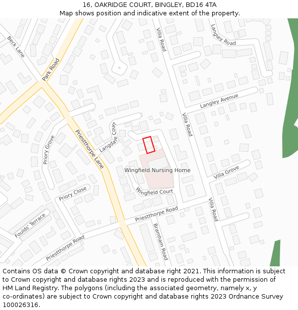 16, OAKRIDGE COURT, BINGLEY, BD16 4TA: Location map and indicative extent of plot