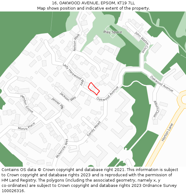 16, OAKWOOD AVENUE, EPSOM, KT19 7LL: Location map and indicative extent of plot