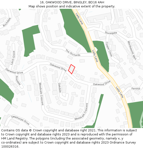 16, OAKWOOD DRIVE, BINGLEY, BD16 4AH: Location map and indicative extent of plot
