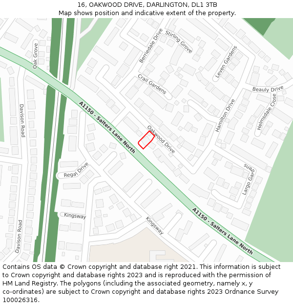 16, OAKWOOD DRIVE, DARLINGTON, DL1 3TB: Location map and indicative extent of plot