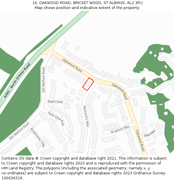 16, OAKWOOD ROAD, BRICKET WOOD, ST ALBANS, AL2 3PU: Location map and indicative extent of plot