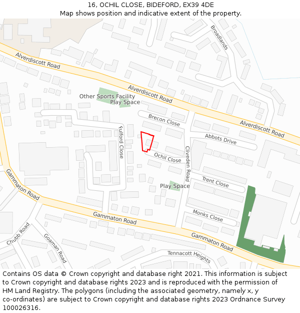 16, OCHIL CLOSE, BIDEFORD, EX39 4DE: Location map and indicative extent of plot