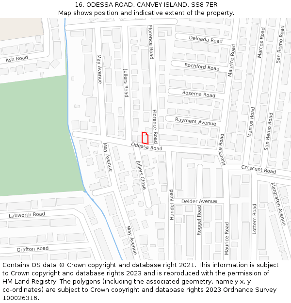 16, ODESSA ROAD, CANVEY ISLAND, SS8 7ER: Location map and indicative extent of plot