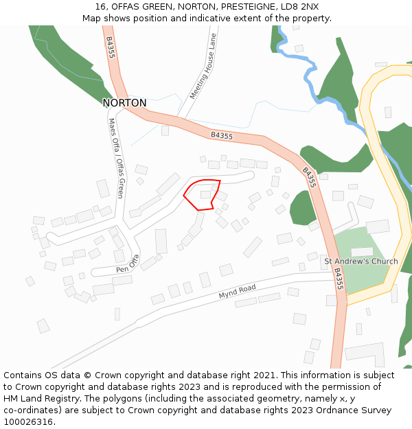 16, OFFAS GREEN, NORTON, PRESTEIGNE, LD8 2NX: Location map and indicative extent of plot