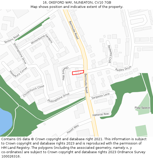 16, OKEFORD WAY, NUNEATON, CV10 7GB: Location map and indicative extent of plot