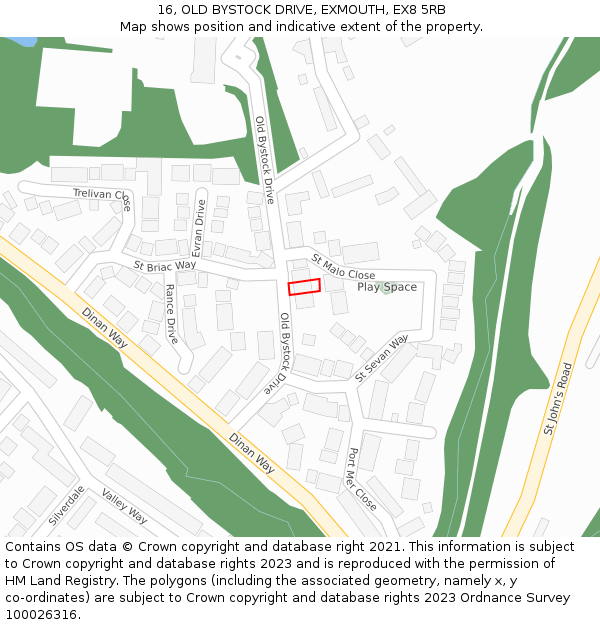 16, OLD BYSTOCK DRIVE, EXMOUTH, EX8 5RB: Location map and indicative extent of plot