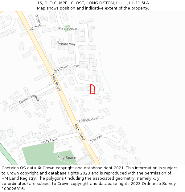 16, OLD CHAPEL CLOSE, LONG RISTON, HULL, HU11 5LA: Location map and indicative extent of plot