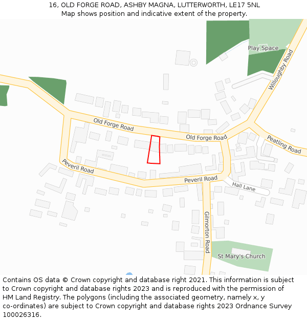 16, OLD FORGE ROAD, ASHBY MAGNA, LUTTERWORTH, LE17 5NL: Location map and indicative extent of plot