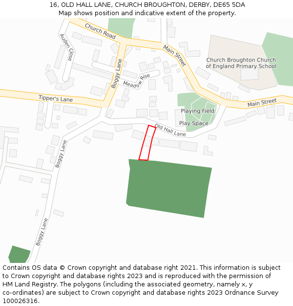 16, OLD HALL LANE, CHURCH BROUGHTON, DERBY, DE65 5DA: Location map and indicative extent of plot