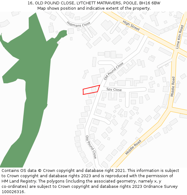 16, OLD POUND CLOSE, LYTCHETT MATRAVERS, POOLE, BH16 6BW: Location map and indicative extent of plot