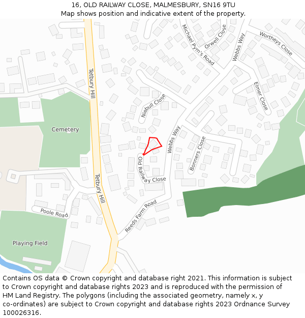 16, OLD RAILWAY CLOSE, MALMESBURY, SN16 9TU: Location map and indicative extent of plot