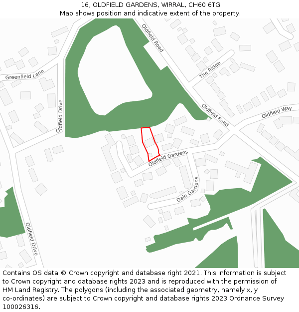 16, OLDFIELD GARDENS, WIRRAL, CH60 6TG: Location map and indicative extent of plot