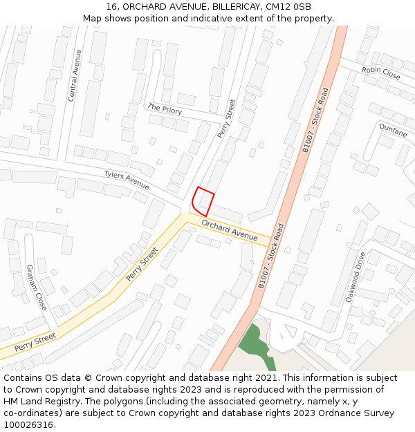 16, ORCHARD AVENUE, BILLERICAY, CM12 0SB: Location map and indicative extent of plot