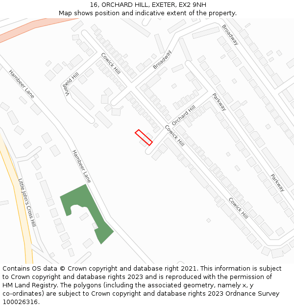 16, ORCHARD HILL, EXETER, EX2 9NH: Location map and indicative extent of plot