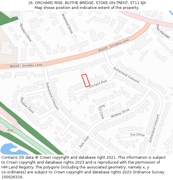 16, ORCHARD RISE, BLYTHE BRIDGE, STOKE-ON-TRENT, ST11 9JX: Location map and indicative extent of plot