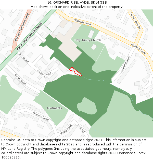 16, ORCHARD RISE, HYDE, SK14 5SB: Location map and indicative extent of plot