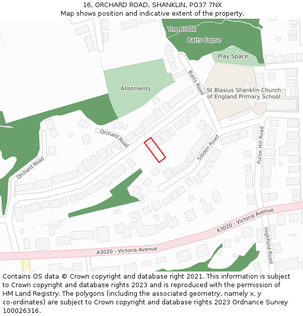 16, ORCHARD ROAD, SHANKLIN, PO37 7NX: Location map and indicative extent of plot