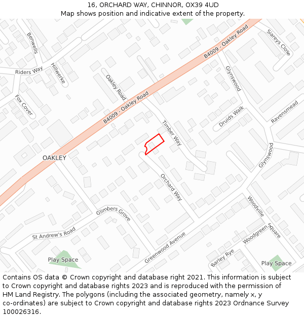 16, ORCHARD WAY, CHINNOR, OX39 4UD: Location map and indicative extent of plot